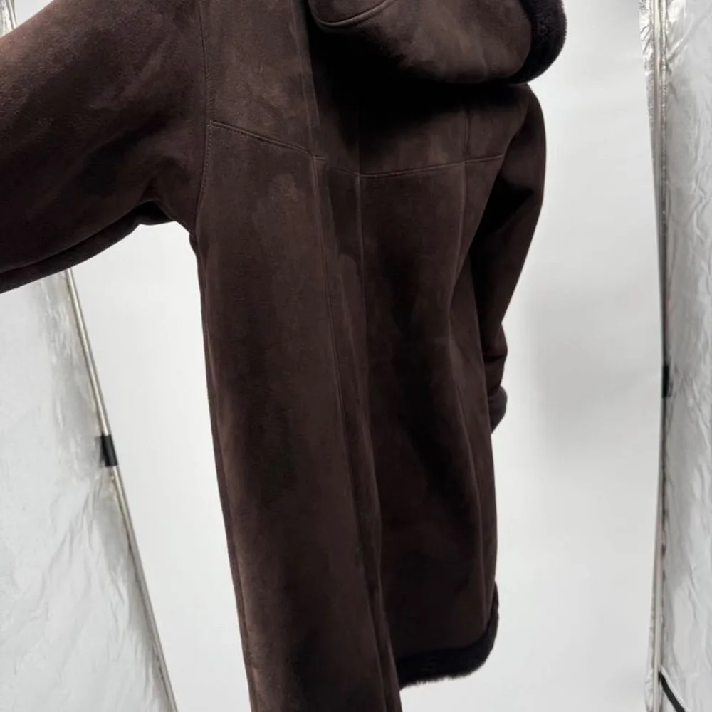 Authentic Overland Shearling Long Coat Coffee/Dark Brown - Picture 8 of 17